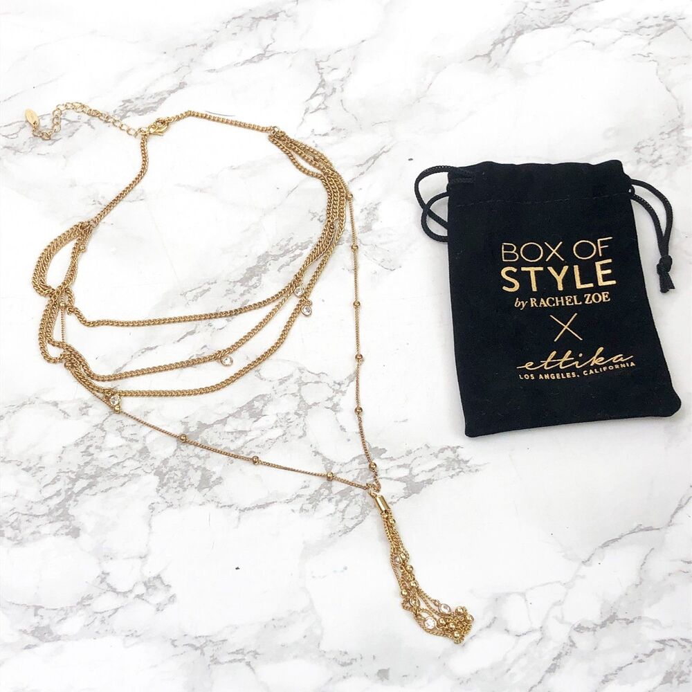 Ettika X Rachel Zoe Chloe Tassel Necklace Yellow Gold Layered Lariat Collar - Picture 2 of 10